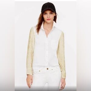 NWT Women’s Sequined Cotton Long Sleeve White / Cream Button Down J Crew Shirt